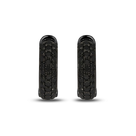 1 CT. T.w. Black Diamond Triple Row Huggie Hoop Earrings in Sterling Silver with Black Rhodium