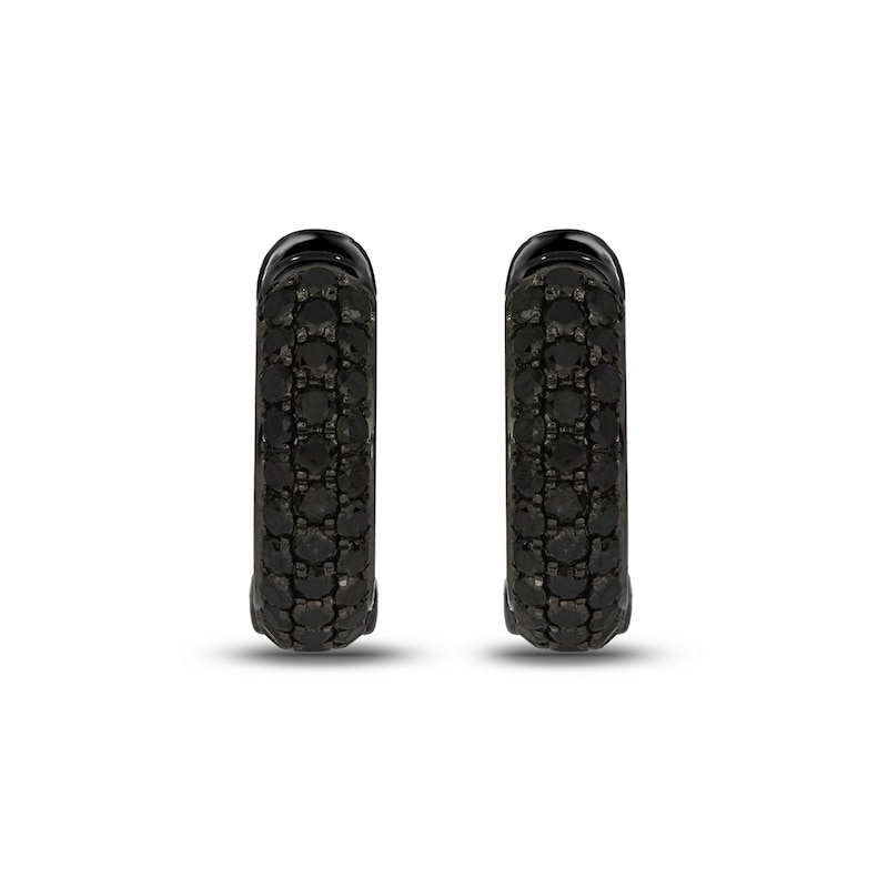 Main Image 2 of Men's 1 CT. T.W. Black Diamond Triple Row Huggie Hoop Earrings in Sterling Silver with Black Rhodium