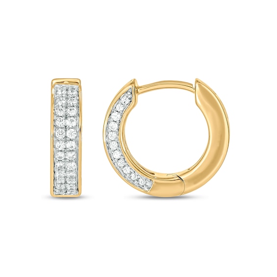 Men's 1/2 CT. T.w. Diamond Double-Row Side Accent Huggie Hoop Earrings In 10K Gold