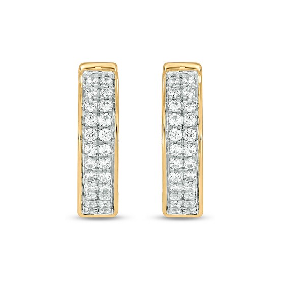 1/2 CT. T.w. Diamond Double-Row Side Accent Huggie Hoop Earrings in 10K Gold
