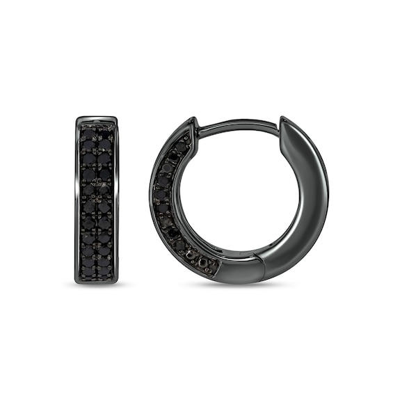 1/2 CT. T.w. Black Diamond Double Row Side Accent Huggie Hoop Earrings in Sterling Silver with Black Rhodium