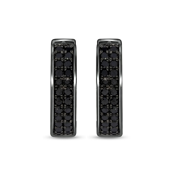1/2 CT. T.w. Black Diamond Double Row Side Accent Huggie Hoop Earrings in Sterling Silver with Black Rhodium