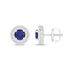 Thumbnail Image 1 of Men's 6.0mm Blue Lab-Created Sapphire and 1/4 CT. T.W. Diamond Frame Stud Earrings in Sterling Silver