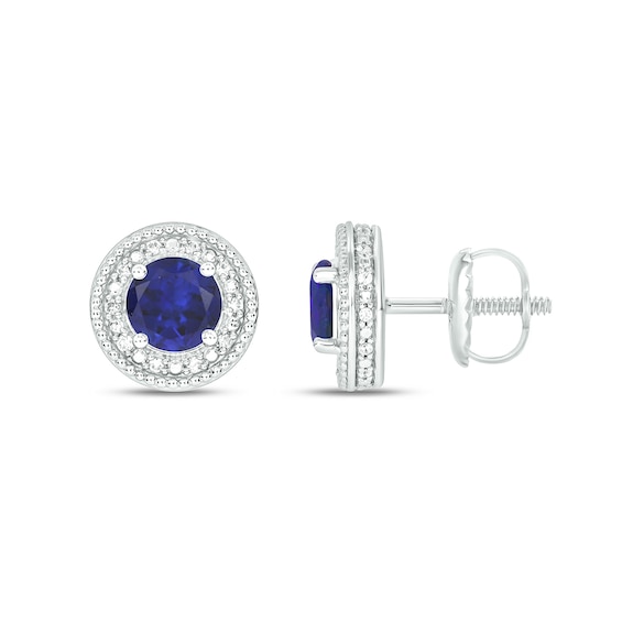 6.0mm Blue Lab-Created Sapphire and 1/4 CT. T.w. Diamond Frame Stud Earrings in Sterling Silver