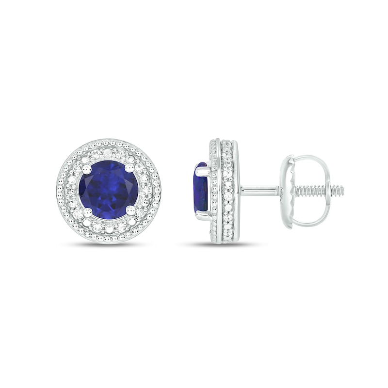 Main Image 1 of Men's 6.0mm Blue Lab-Created Sapphire and 1/4 CT. T.W. Diamond Frame Stud Earrings in Sterling Silver
