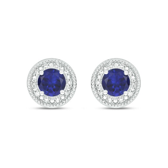 6.0mm Blue Lab-Created Sapphire and 1/4 CT. T.w. Diamond Frame Stud Earrings in Sterling Silver