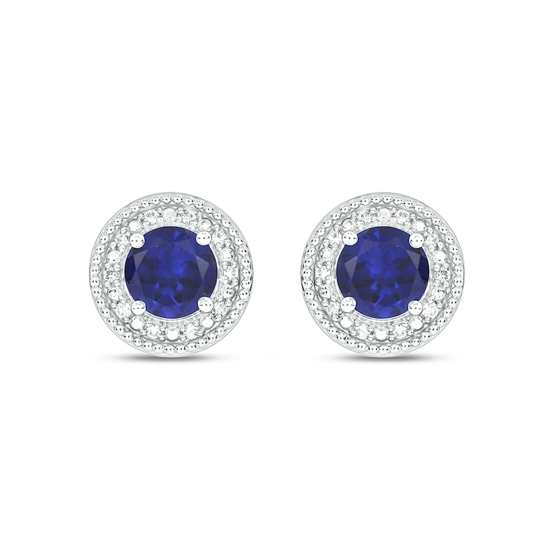 Main Image 2 of Men's 6.0mm Blue Lab-Created Sapphire and 1/4 CT. T.W. Diamond Frame Stud Earrings in Sterling Silver
