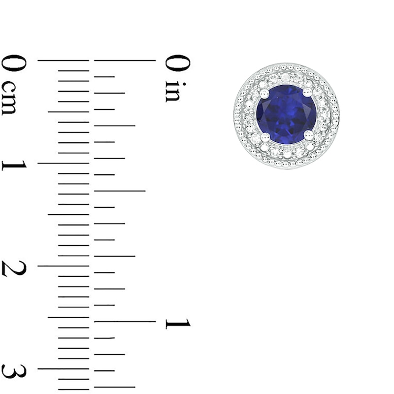 Main Image 3 of Men's 6.0mm Blue Lab-Created Sapphire and 1/4 CT. T.W. Diamond Frame Stud Earrings in Sterling Silver