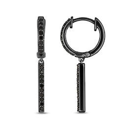 1/3 CT. T.W. Black Diamond Bar Hoop Drop Earrings in Sterling Silver with Black Rhodium