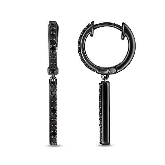 1/3 CT. T.w. Black Diamond Bar Hoop Drop Earrings in Sterling Silver with Black Rhodium