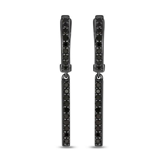 1/3 CT. T.w. Black Diamond Bar Hoop Drop Earrings in Sterling Silver with Black Rhodium
