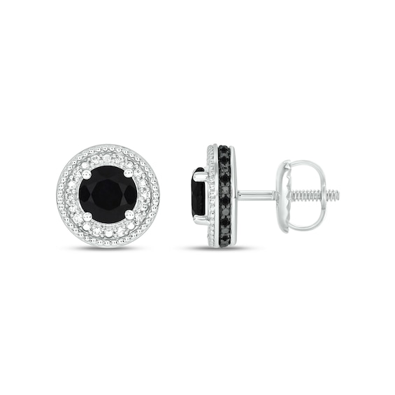 6.0mm Onyx and 1/4 CT. T.w. Black and White Diamond Frame Stud Earrings in 10K White Gold