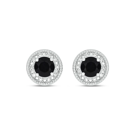 6.0mm Onyx and 1/4 CT. T.w. Black and White Diamond Frame Stud Earrings in 10K White Gold