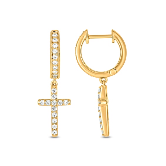 Men's 1/2 CT. T.w. Diamond Cross Hoop Drop Earrings In 10K Gold