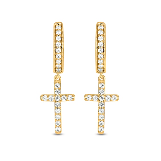1/2 CT. T.w. Diamond Cross Hoop Drop Earrings in 10K Gold