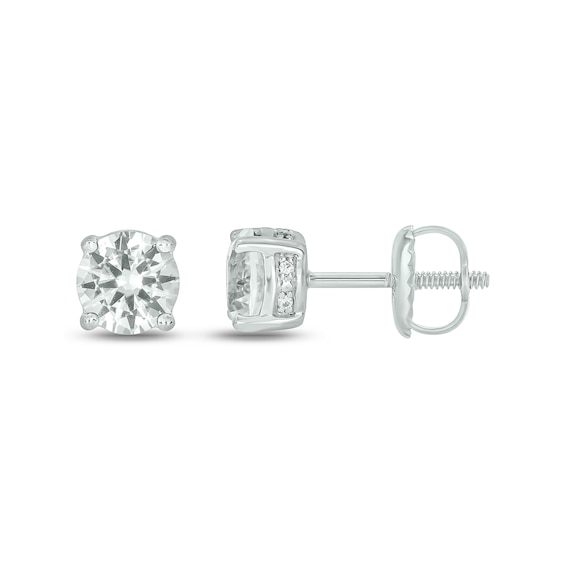 6.0mm White Lab-Created Sapphire and 1/20 CT. T.w. Diamond Side Accent Stud Earrings in Sterling Silver