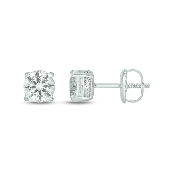 Men's 6.0mm White Lab-Created Sapphire And 1/20 CT. T.w. Diamond Side Accent Stud Earrings In Sterling Silver