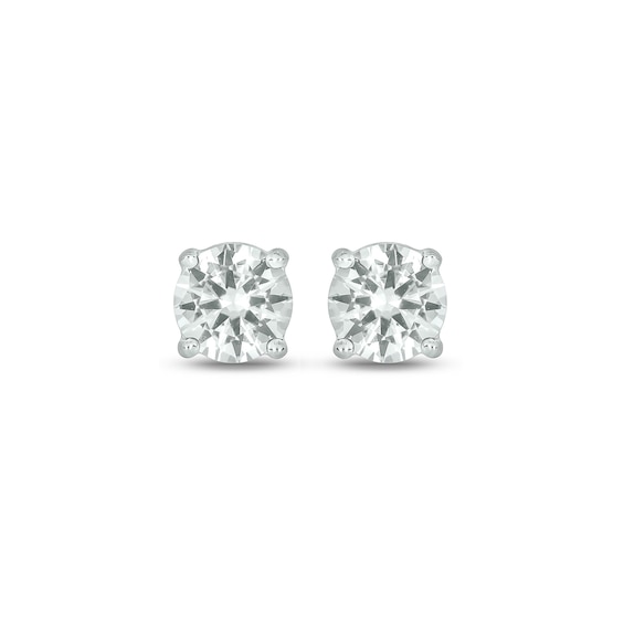 6.0mm White Lab-Created Sapphire and 1/20 CT. T.w. Diamond Side Accent Stud Earrings in Sterling Silver