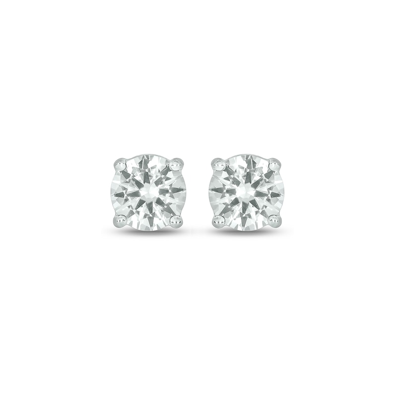 Men's 6.0mm White Lab-Created Sapphire and 1/20 CT. T.W. Diamond Side Accent Stud Earrings in Sterling Silver