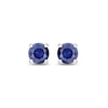 Men's 6.0mm Blue Lab-Created Sapphire and 1/20 CT. T.W. Diamond Side Accent Stud Earrings in Sterling Silver
