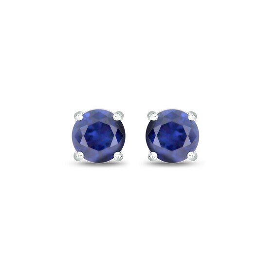 6.0mm Blue Lab-Created Sapphire and 1/20 CT. T.w. Diamond Side Accent Stud Earrings in Sterling Silver