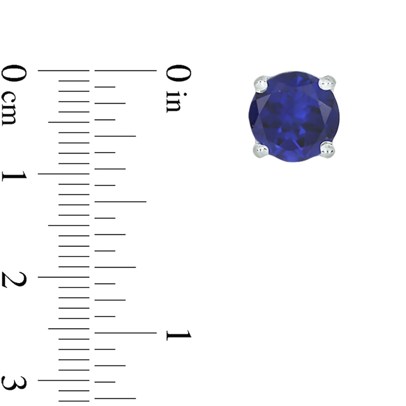 Men's 6.0mm Blue Lab-Created Sapphire and 1/20 CT. T.W. Diamond Side Accent Stud Earrings in Sterling Silver