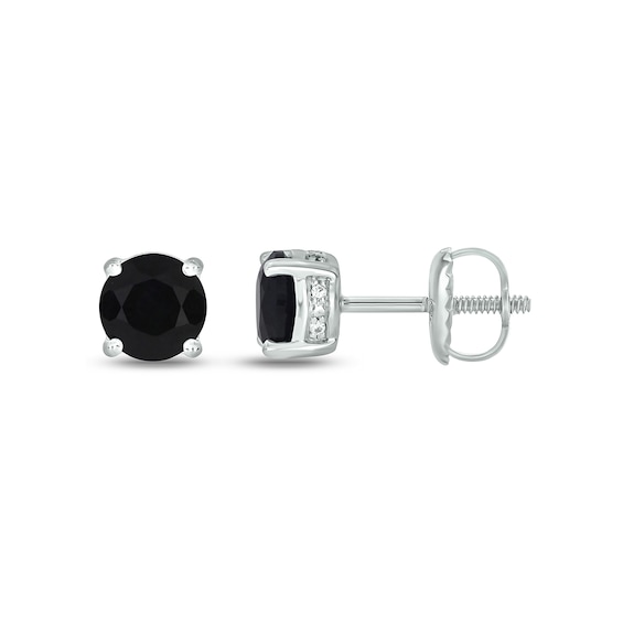 6.0mm Onyx and 1/20 CT. T.w. Diamond Side Accent Stud Earrings in Sterling Silver
