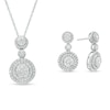 Thumbnail Image 1 of 1-3/4 CT. T.W. Multi-Diamond Double Frame Pendant and Drop Earrings Set in 10K White Gold