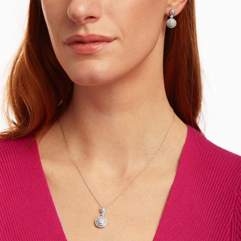 Main Image 2 of 1-3/4 CT. T.W. Multi-Diamond Double Frame Pendant and Drop Earrings Set in 10K White Gold