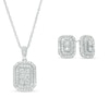 Thumbnail Image 1 of 7/8 CT. T.W. Octagonal Multi-Diamond Double Frame Pendant and Stud Earrings Set in 10K White Gold