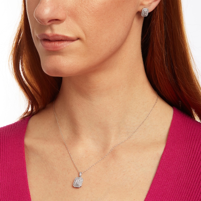 Main Image 2 of 7/8 CT. T.W. Octagonal Multi-Diamond Double Frame Pendant and Stud Earrings Set in 10K White Gold