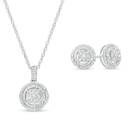 5/8 CT. T.W. Multi-Diamond Double Frame Pendant and Stud Earrings Set in 10K White Gold 