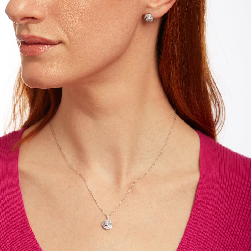Main Image 2 of 5/8 CT. T.W. Multi-Diamond Double Frame Pendant and Stud Earrings Set in 10K White Gold 