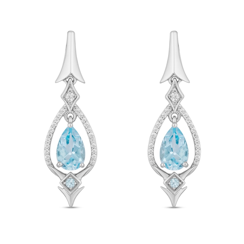 Enchanted Disney Elsa Pear-Shaped Aquamarine, Blue Topaz and 1/6 CT. T.W. Diamond Drop Earrings in Sterling Silver