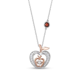 Enchanted Disney Snow White Garnet and 1/5 CT. T.W. Diamond Apple Pendant in Sterling Silver and 10K Rose Gold – 19&quot;