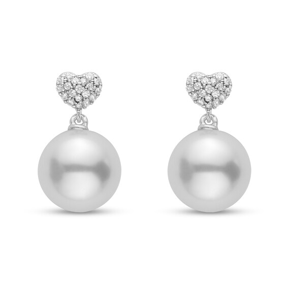 8.5mm Freshwater Cultured Pearl and 1/6 CT. T.w. Diamond Heart Drop Earrings in 10K White Gold