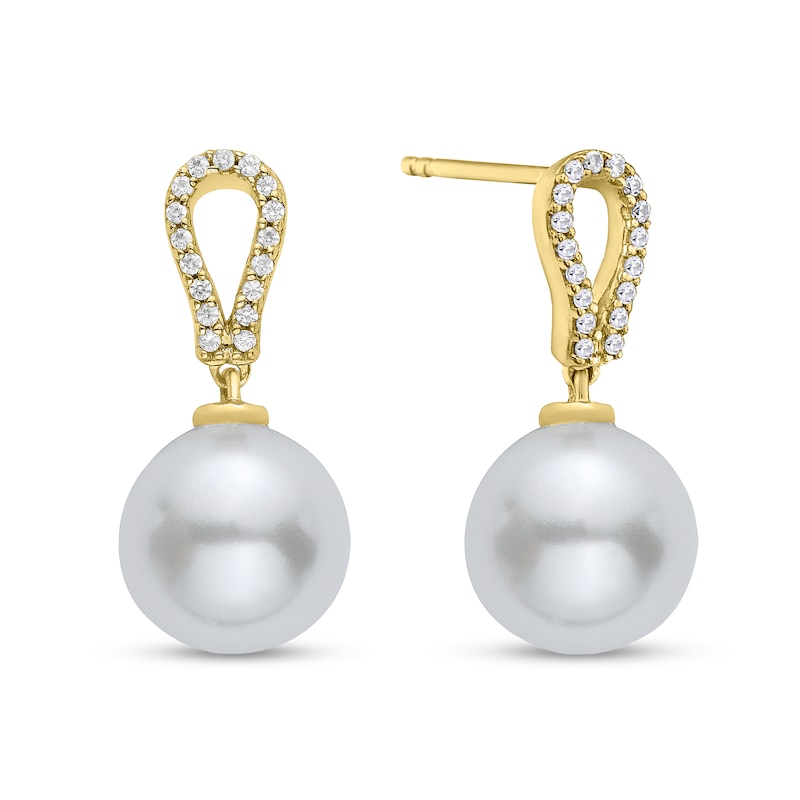 8.5mm Cultured Freshwater Pearl and 1/6 CT. T.W. Diamond Loop Drop Earrings in 10K Gold