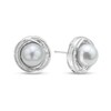 Thumbnail Image 1 of 8.5mm Freshwater Cultured Pearl and 1/4 CT. T.W Baguette and Round Diamond Twisted Frame Stud Earrings in 10K White Gold