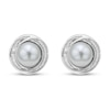 Thumbnail Image 2 of 8.5mm Freshwater Cultured Pearl and 1/4 CT. T.W Baguette and Round Diamond Twisted Frame Stud Earrings in 10K White Gold