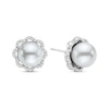 8.5mm Cultured Freshwater Pearl and 1/10 CT. T.W. Diamond Flower Frame Stud Earrings in 10K White Gold