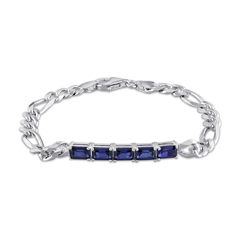 Main Image 1 of Octagonal Blue Lab-Created Sapphire Five Stone Bracelet in Sterling Silver - 7.25"