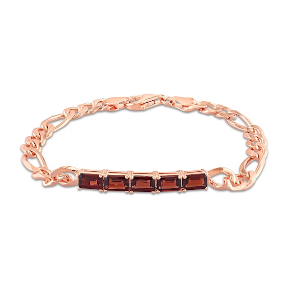 Octagonal Garnet Five Stone Bracelet in Sterling Silver with 18K Rose Gold Plate - 7.25"