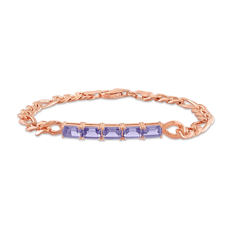 Main Image 1 of Octagonal Alexandrite Five Stone Bracelet in Sterling Silver with 18K Rose Gold - 7.25"