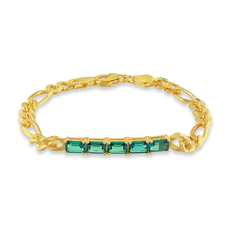 Main Image 1 of Octagonal Lab-Created Emerald Five Stone Bracelet in Sterling Silver with 18K Gold Plate - 7.25"