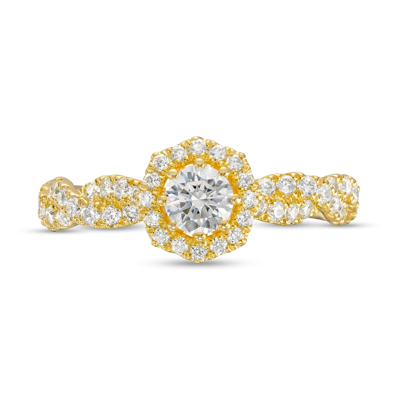 Main Image 4 of 3/4 CT. T.W. Diamond Frame Twist Shank Engagement Ring in 14K Gold (I/I2)