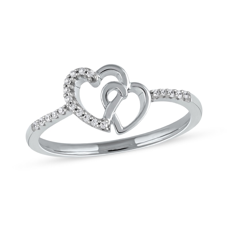 Main Image 1 of 1/20 CT. T.W. Diamond Intertwined Double Heart Ring in Sterling Silver