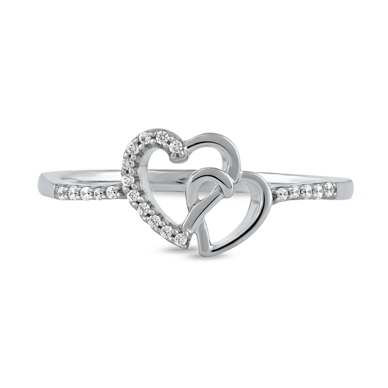 Main Image 3 of 1/20 CT. T.W. Diamond Intertwined Double Heart Ring in Sterling Silver