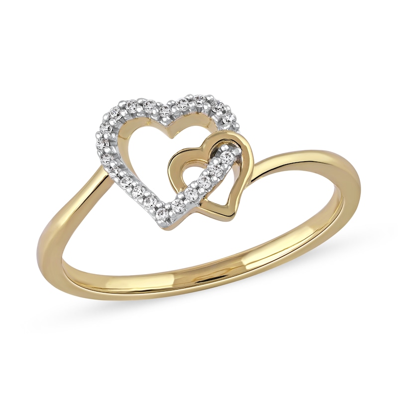 1/20 CT. T.W. Diamond Interlocking Double Heart Ring in 10K Gold | Zales