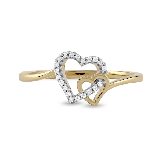 1/20 CT. T.w. Diamond Interlocking Double Heart Ring in 10K Gold