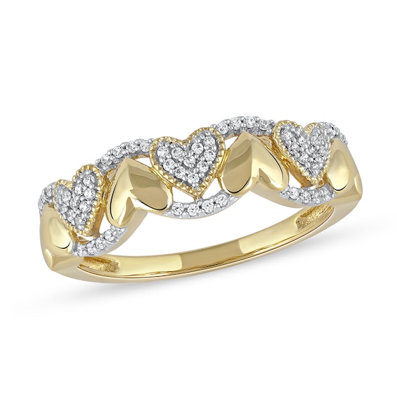 1/6 CT. T.w. Diamond Alternating Heart Ring in 10K Gold